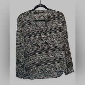 Geometric Black White  Long Sleeve Blouse Medium